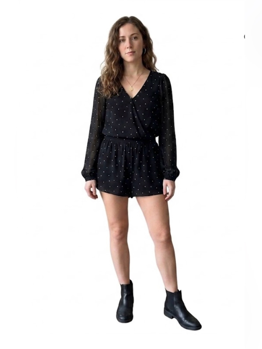 Xhilaration Black & White Heart Print Long-Sleeve Romper